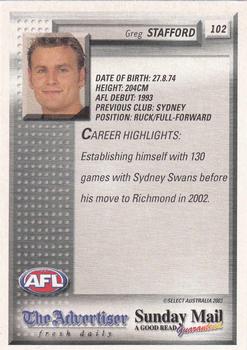 2003 Select The Advertiser-Sunday Mail AFL #102 Greg Stafford Back